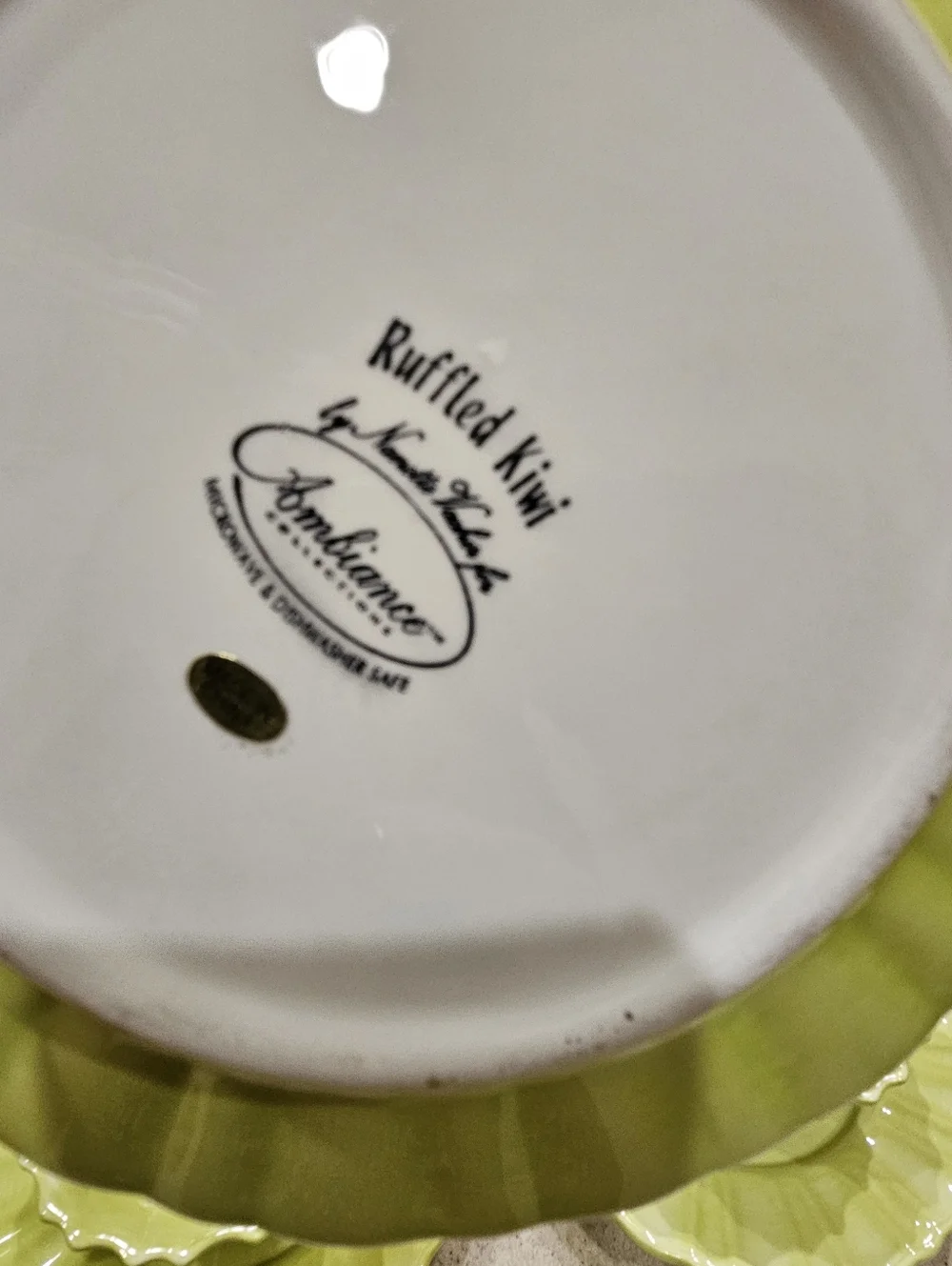 Ruffled KIWI AMBIANCE DISHES, Nanette Vacher Designer Dishes, Vintage Pottery - Picture 5 of 9